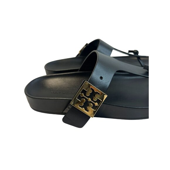 Tory Burch Mellow T-Strap Thong Sandal Size 7.5M Leather Black Slip On Open Toe - Picture 8 of 11
